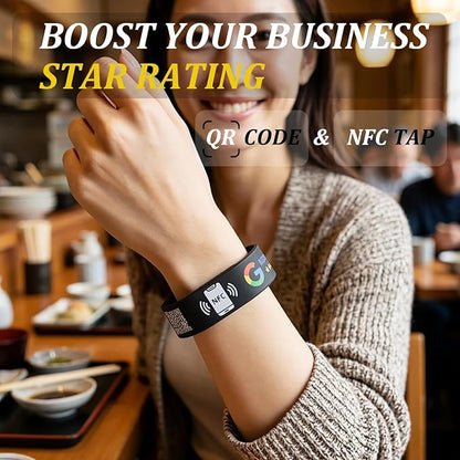 Smart NFC Social Media Wristband – Silicone QR Bracelet for Facebook, Instagram & Google Reviews | Waterproof | Lifetime Link Update | Analytics Dashboard (NFC-WB-GOOG-BLK-V1)