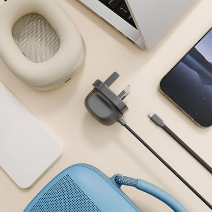 Twelve South PowerCord All in One 30W USB-C Fast Charger, Slate, 4ft | USB-C PD 3.0 Wall Adapter for iPhone, iPad, Samsung & MacBook, Tangle-Free Braided Cable