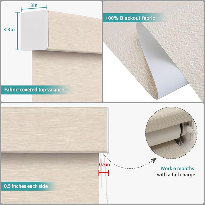 Changshade Smart Roller Shade with Remote Control Blackout Automatic Window Shades for Home Custom Size Motorized Blinds for Windows Compatible with Alexa,Google Home,Apple Homekit, Beige