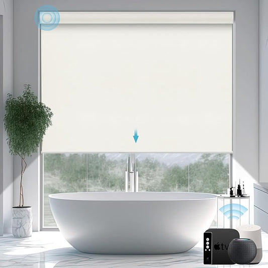 SmartWings Motorized Smart Blinds with Remote, Custom Automatic 100% Blackout Roller Shade Compatible with Alexa/Homekit/Google, Electric Smart Blinds for Indoor Windows, Vinyl Beige