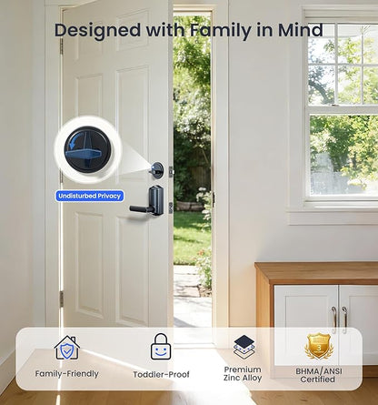 Veise VE029-E Wi-Fi Smart Lock with Handle & Non-Keyed Deadbolt, Fingerprint Keyless Entry Lock for Front Door, APP Remote Control, Keypad Electronic Digital Knob, IP65 Waterproof, Matte Black