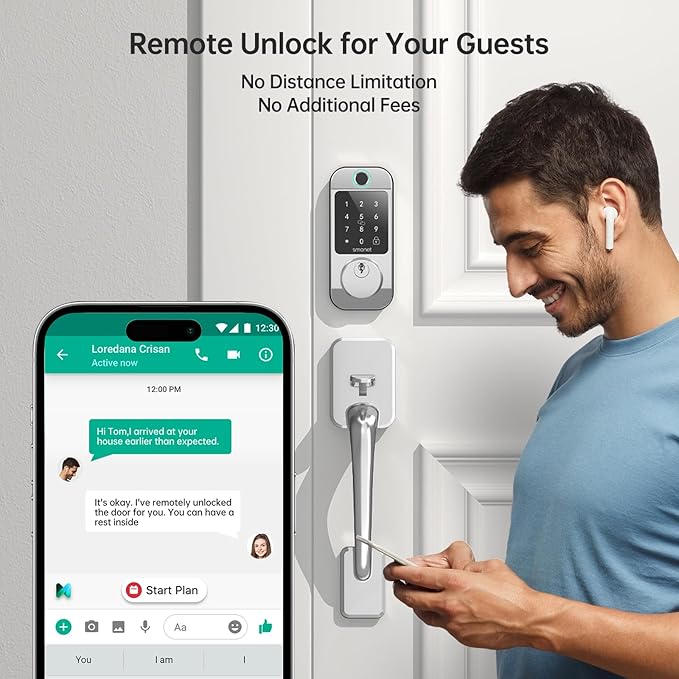 SMONET Smart Front Door Lock Set - Fingerprint Keyless Entry Door Lock Deadbolt with Handle Set Smart WiFi Deadbolt, Digital Keypad Auto Lockset with Code Fob App Compatible with Alexa Silver