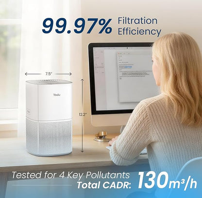 YADU True H13 HEPA Air Purifier for Bedroom, Small Quiet Air Purifier for Home with 360° Surround Intake, Smart APP Control, 200 sq.ft, 3-Stage Filtration System