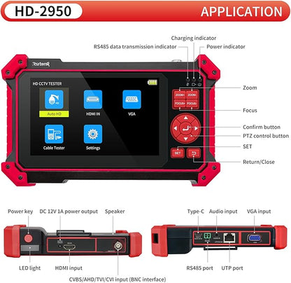 Rsrteng CCTV Tester Monitor Auto HD Coaxial Camera Tester 4K 8MP TVI/CVI/AHD/CVBS Video Monitor 5 inch TFT-LCD Screen Support Cable Tester, HD VGA Input PTZ Control RS485 OSD Menu DC12V Power Output