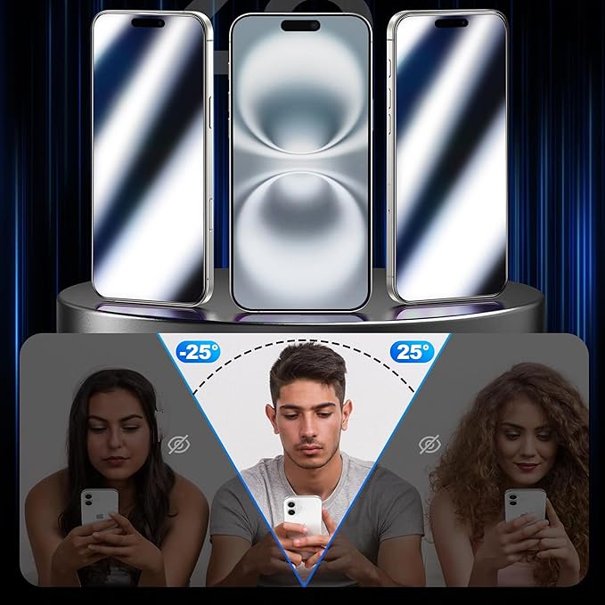 2 Pack Privacy Screen Protector for iPhone 16 Plus Mirrored Tempered Glass Film for iPhone 16Plus 6.7inch Anti Spy Mirror Effect with Easy Installation Alignment Frame (Silver)