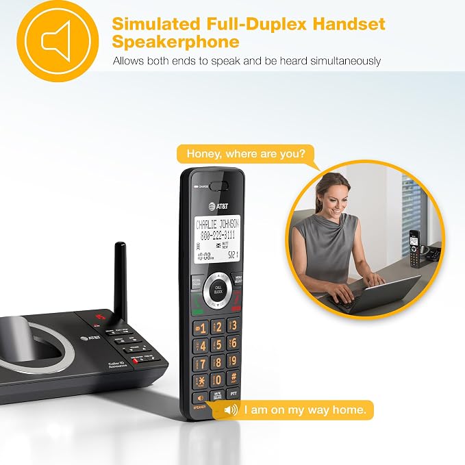 AT&T DECT 6.0 Cordless Expandable Home Phone with Large Display and Big Buttons, Answering Machine, Smart Call Blocker, Extended Range, Caller ID, Speakerphone, Intercom: CL82118 (Charcoal Black)