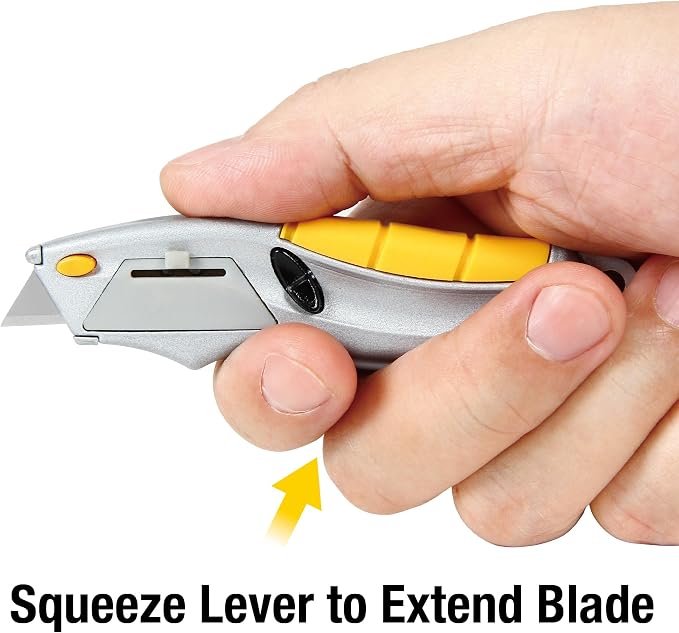 Alltrade Mini Quick Release Squeeze Utility Knife with 3 Blades, Compact Box Cutter with Fast Tool-Free Blade Change, Ergonomic Grip for Cardboard, Drywall, Craft, DIY & Warehouse Use - 150020