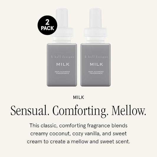 Pura & K. Hall Designs Home Scent Refill - Smart Home Air Diffuser - up to 120-Hours of Premium Fragrance per Refill - Household Essential - Clean & Safe Diffuser Fragrance - 2 Pack, Milk