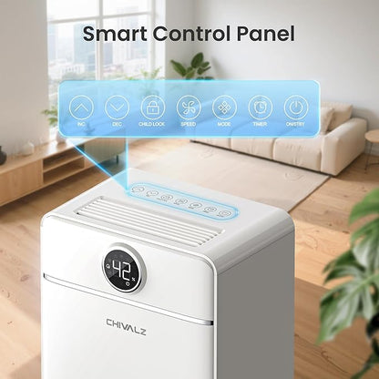 CHIVALZ 1500 Sq.Ft Dehumidifier for Basement with Drain Hose Max 25 Pints, Dehumidifiers for Home, Bedroom, Bathroom, Quiet, Intelligent Humidity Control, 3 Modes, 24H Timer, White 1Pack