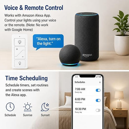 Nexete Smart Wireless Light Switch, Dimmer Switch & Receiver Kit No Wiring Wireless Remote Control,Remote & Voice Control,Bluetooth Work with Amazon Alexa Only, ETL Certified (1 Switch & 1 Receiver)