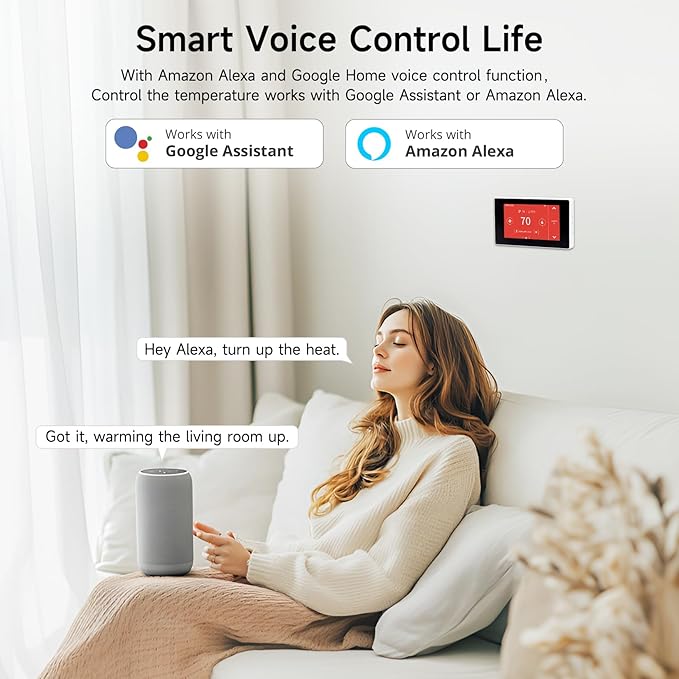 Smart Thermostats for Home with C-Wire Adapter, WiFi Thermostats Programmable Compatible with Alexa and Google Assistant,Energy Saving, Remote Control Tuya/Smart Life, C-Wire Require