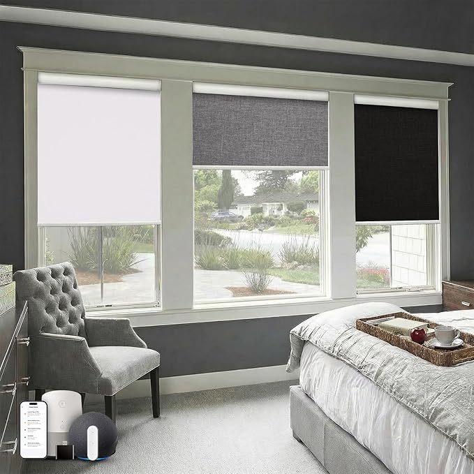 Motorized Blinds No Drill, Automatic Roller Shades with Remote,【Easy to Install】 Cordless Electric Blinds for Window, Customized Smart Blinds, 100% Blackout