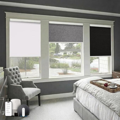 Motorized Blinds No Drill, Automatic Roller Shades with Remote,【Easy to Install】 Cordless Electric Blinds for Window, Customized Smart Blinds, 100% Blackout