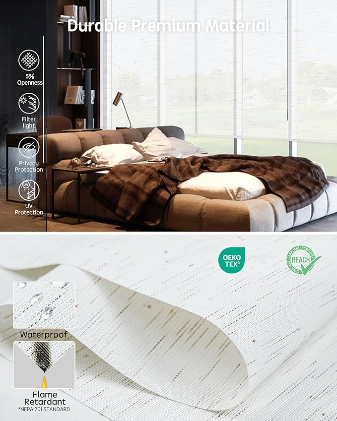 Yoolax Motorized Blinds with Remote, Flame Resistat mart Roller Shades Work with Alexa, Google, Apple Homekit, Custom Automatic Shades with Voice Control for Living Room (5% Openness Starry White)