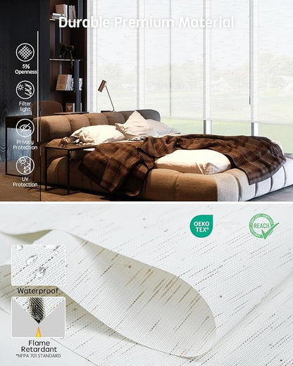 Yoolax Motorized Blinds with Remote, Flame Resistat mart Roller Shades Work with Alexa, Google, Apple Homekit, Custom Automatic Shades with Voice Control for Living Room (5% Openness Starry White)