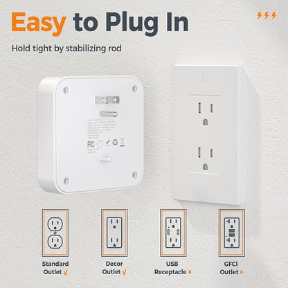 TESSAN Multi Plug Outlet Extender, Surge Protector Splitter | 3 USB (1 USB C Port) Wall Charger, Multiple Expander Surge Protector for Travel, Home, College Dorm Room, White