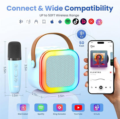 Mini Karaoke Machine for Kids Adults, 2026 TOP Birthday Gifts for Girls Boys 3,4,5,6,7,8+Year Old Toddler Toys, Portable Bluetooth Speaker with 2 Wireless Karaoke Microphones Player (Blue)