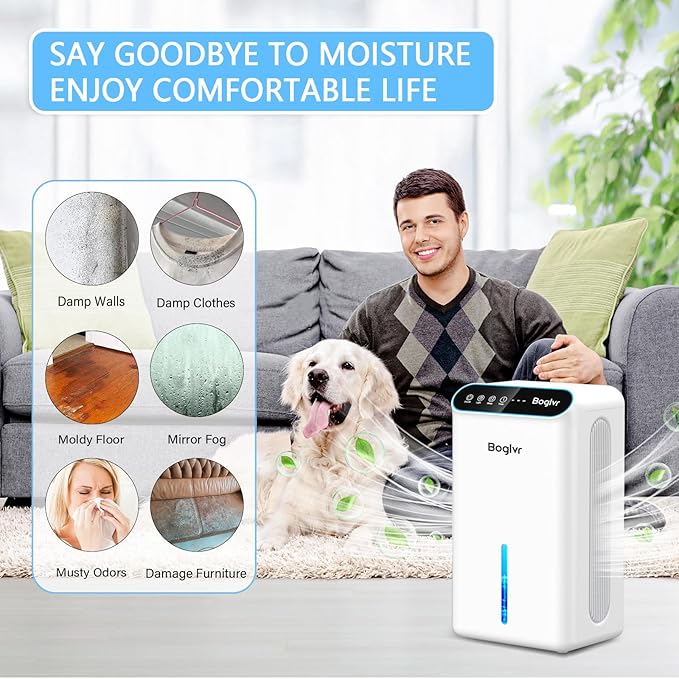 Dehumidifier for Home 1000 sq.ft - Quiet Small Dehumidifier with Hose for 3 Gear Timer, Auto Shut Off, Aromatherapy, Sleep Mode, 7-Color LED Light, for Bathroom, Bedroom, Basement (Snow White)