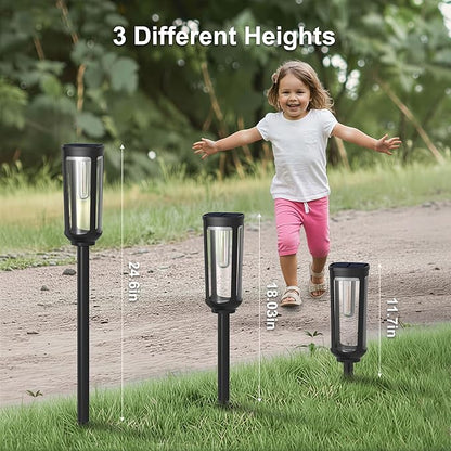 Solar Pathway Lights Outdoor Waterproof IP65, 2 Pack Cool White Solar Walkway Lights, Auto On/Off Outdoor Light for Lawn Garden Patio Driveway Decor Landscape Lighting