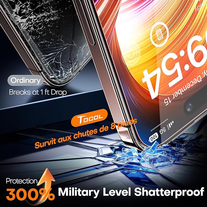 TOCOL for iPhone 16 Pro Max Screen Protector, 9H Hardness Military Grade Shatterproof HD Tempered Glass Full Coverage Easy Installation Case Friendly 2 Pack
