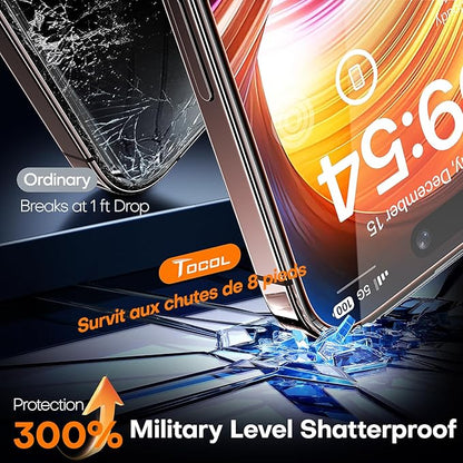 TOCOL for iPhone 16 Pro Max Screen Protector, 9H Hardness Military Grade Shatterproof HD Tempered Glass Full Coverage Easy Installation Case Friendly 2 Pack