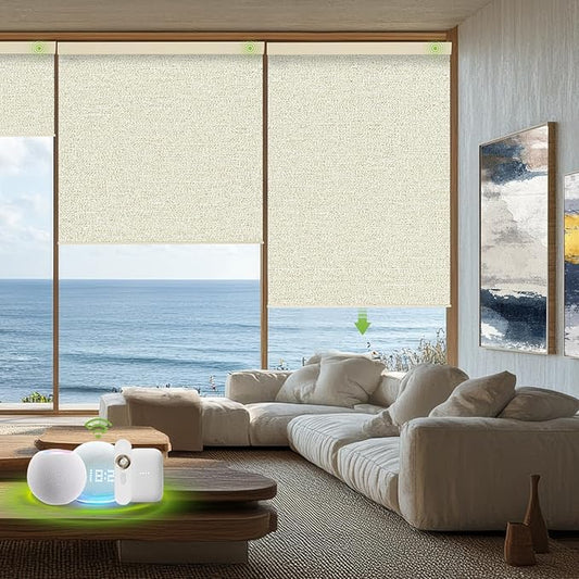 Motorized Blinds with Remote，100% Blackout Smart Blinds Motorized Roller Shades Compatible with Alexa Automatic Blinds for Windows Electric Window Blinds Customized Size Amber Noir