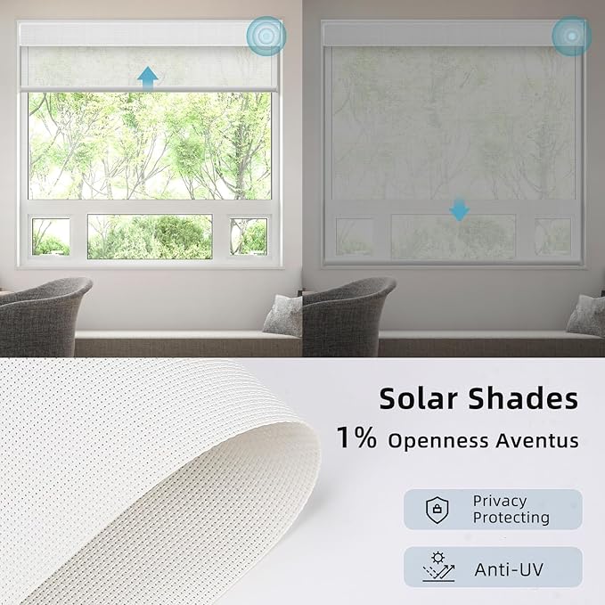 SmartWings Motorized Smart Roller Shades in Light Filtering, Electric Blinds with Remote for Windows Compatible with Alexa/Google Home/Homekit, Customized, 1% Openness Aventus White