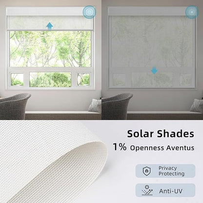 SmartWings Motorized Smart Roller Shades in Light Filtering, Electric Blinds with Remote for Windows Compatible with Alexa/Google Home/Homekit, Customized, 1% Openness Aventus White