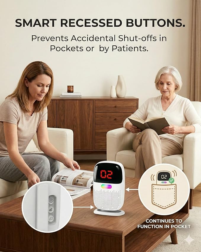 PILSAMAS Rechargeable Caregiver Pager & Door Alarm when Opened for Dementia Wandering Seniors, 1000ft Range Door Sensor Chime with Portable LED ID Receiver, Vibrate, No Monthly Fee, for Elderly & Kids