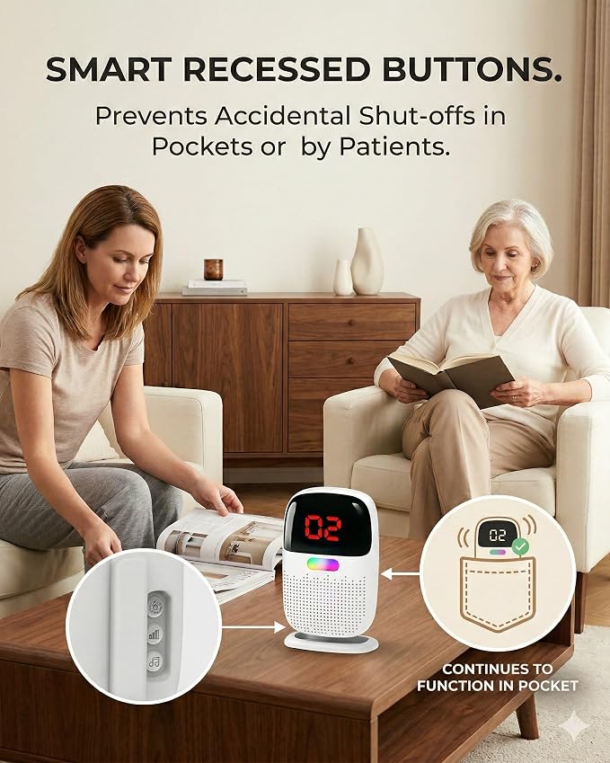 PILSAMAS Rechargeable Whole House Door Alarm System for Wandering Seniors | 1 Receiver 4 sensors, Full rechargeable, 1000ft range, Portable LED ID receiver, Vibrate, No monthly fee, For elderly & kids