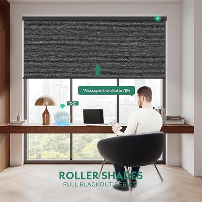 Motorized Blinds with Remote [100% Blackout & Silent Motor] Smart Blinds Compatible with Alexa Google HomeKit, Electric Roller Shades for Indoor Windows, Customized Size, Vail Black