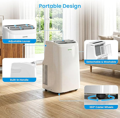 ZAFRO Portable Air Conditioners, 12000 BTU (8000 BTU SACC), Portable AC with Drainage-free Cooling, Fan & Dehumidifier, Smart AC Unit with APP/Remote, 47dB Quiet, 24H Timer for Living Room, Bedroom