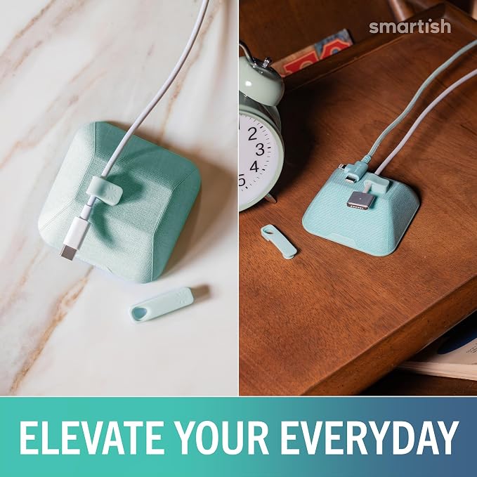 Smartish® Magnetic Cord Holder - Cable Wrangler Organizer with Magnet Clips for Charger Management on Desktop, Nightstand, or Side Table for All Cables, USB-C, Lightning Cables - Teal Me More | Holds 5 Cords, 2 Cable Clips, Weighted Base, Charger Keepe...