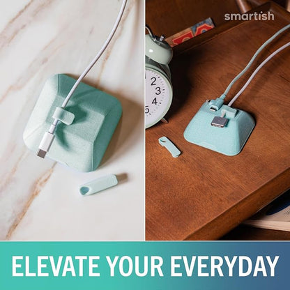 Smartish® Magnetic Cord Holder - Cable Wrangler Organizer with Magnet Clips for Charger Management on Desktop, Nightstand, or Side Table for All Cables, USB-C, Lightning Cables - Teal Me More | Holds 5 Cords, 2 Cable Clips, Weighted Base, Charger Keepe...