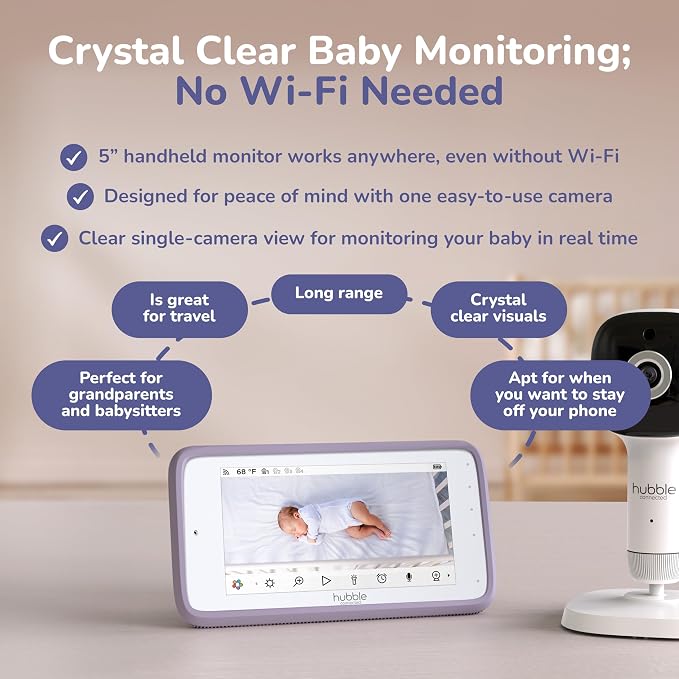 HUBBLE CONNECTED SkyVision AI Pro Baby Monitor Camera, HD 5" Home Display