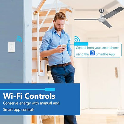 LIDER Smart Fan Switch, Wi-Fi 4-Speed Fan Control Switch, Single Pole Only, 2.4GHz WiFi Remote Control Ceiling Fan Switch, Neutral Wire Required, 120V, 1.5A Motor, LED Indicator Speed, White