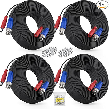 ANNKE 4 Pack 30M/100ft All-in-One Video Power Cables, BNC Extension Surveillance Camera Cables for CCTV Security DVR System Installation, Free 8 x BNC Connectors and 100pcs Cable Clips Included