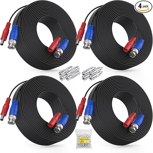 ANNKE 4 Pack 30M/100ft All-in-One Video Power Cables, BNC Extension Surveillance Camera Cables for CCTV Security DVR System Installation, Free 8 x BNC Connectors and 100pcs Cable Clips Included