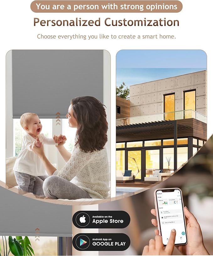 Motorized Blinds with Remote: Kincmo 100% Blackout Roller Shades Work with Apple Homekit,Alexa,Google Home, Customized Electric Blinds with App,Voice Control (100% Blackout Vinyl Grey)