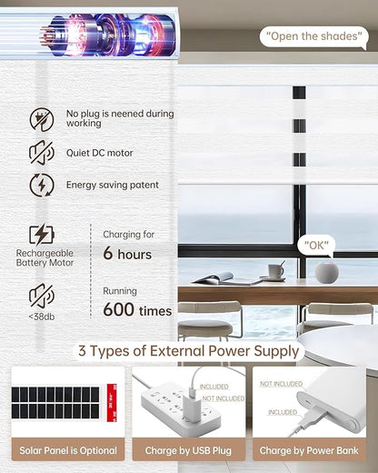 Kincmo Motorized Blinds with Remote, Motorized Zebra Shades Work with Apple Homekit,Alexa,Google Home, Customized Electric Blinds with Remote,App,Voice Control (70% Blackout Galaxy Ivory White)