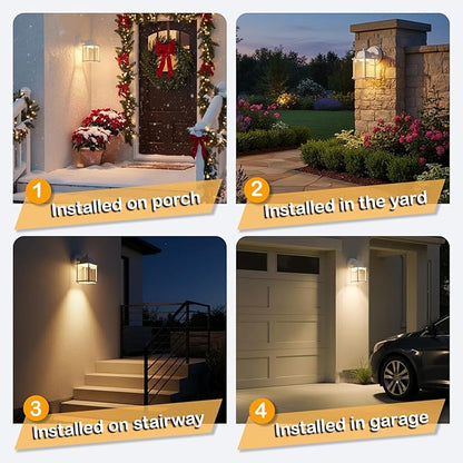 LIT-PaTH Outdoor LED Wall Lantern, Wall Sconce as Porch Light, 9.5W 800 Lumen, Aluminum Housing Plus Glass, 3000k-Matte White Finish, 2-Pack