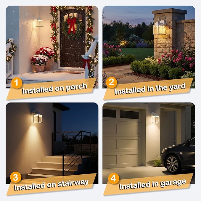 LIT-PaTH Outdoor LED Wall Lantern, Exterior Wall Sconce Porch Light Fixtures, 3000K 9.5W 800 Lumen, Aluminum Housing Plus Glass, Matte White Finish, 1-Pack