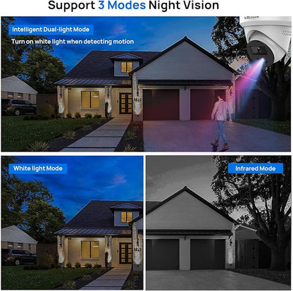 VIKYLIN 5MP PoE IP Camera with Red Blue Strobe Flash Light Alarm, Active Deterrent Security Camera, Full Color Night Vision, Two-Way Audio, Human Vehicle Detection,