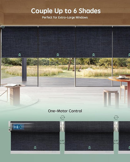 Yoolax Smart Coupled Roller Shades Compatible with Alexa Google, Motorized Blinds with Remote Blackout Coupled Roller Shades for X-Large Windows, Custom Size (XL Coupled-Navy Blue)