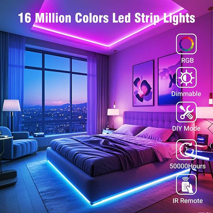 VOLIVO 300FT LED Strip Lights for Bedroom RGB Color Changing | Bluetooth App Control, IR Remote Control, Music Sync, Room Home Decor Lighting