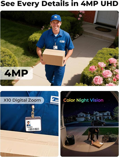 Vivideye 4MP Solar Security Cameras Wireless Outdoor, WiFi Security Camera Outside with Color Night Vision, Solar & Battery Powered 2.4G&5G Camera for Home Security,Compatible Home Hub Only