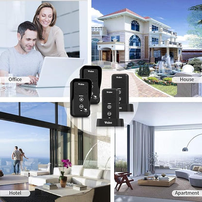 Wuloo Wireless Intercom Doorbells for Home Classroom, Intercomunicador Waterproof Electronic Doorbell Chime with 1/2 Mile Range 3 Volume Levels Rechargeable Battery (Black, 2&2)