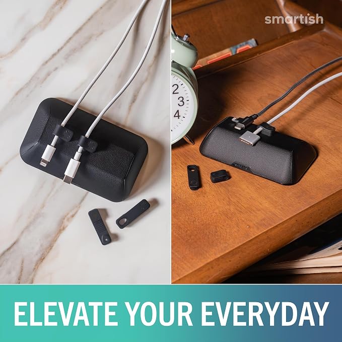 Smartish Magnetic Cord Holder, Bigger Cable Wrangler, Office Desk Organizer | Holds 8 Cords, 2 Cable Clips, Weighted Base, Charger Keeper, Phone Charging Cable Management, Nightstand Accessories, Black