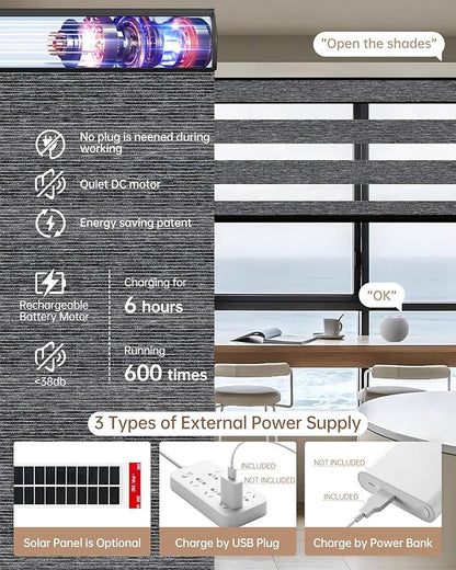Kincmo Motorized Blinds with Remote, Motorized Zebra Shades Work with Apple Homekit,Alexa,Google Home, Customized Electric Blinds with Remote,App,Voice Control (60% Blackout Monet Black)
