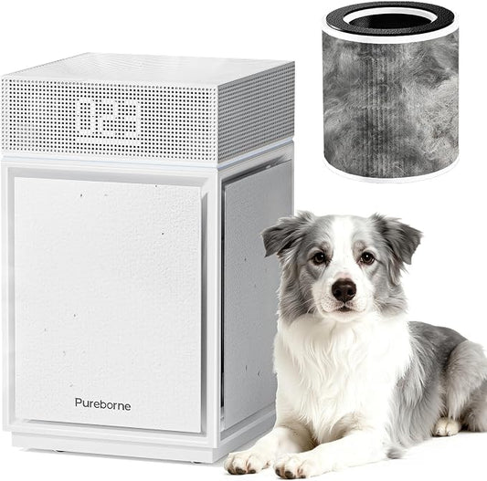 Air Purifiers for Smoke Up to 3600 Ft², Pureborne HEPA Air Purifiers for Home Large Room with PM 2.5 Sensor for Wildfire Smoke Odor Fur, Three-Sided Air Inlet, Auto Mode, Sleep Mode, White, 1 Pack